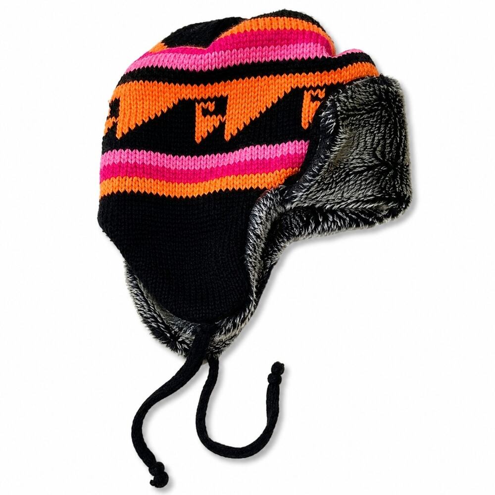 Y2K Knitted Trapper Bomber Earflap Winter Hat Ski Fur Lined Neon Nordic style